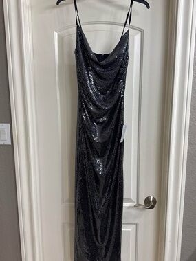 Lulu's Black Sequin Cowl Neck Maxi Dress